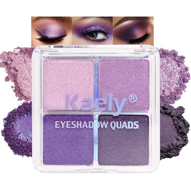 Kaely Powder Eyeshadow Quad Lavender Purple Glitter Eyeshadow Palette Makeup Neutral Eye Shadow Palette for Older Women Pigmented Waterproof sombras para ojos Blendable Crueltyfree 05