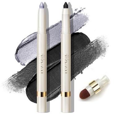 LUXAZA PRO 2PCS Eyeshadow Makeup Stick Cream Shimmer Eyeshadow Highlighter Makeup Eye Brightener Pencil Sticks Cosmetics with Builtin Brush and Sharpener S5M6 GothTown
