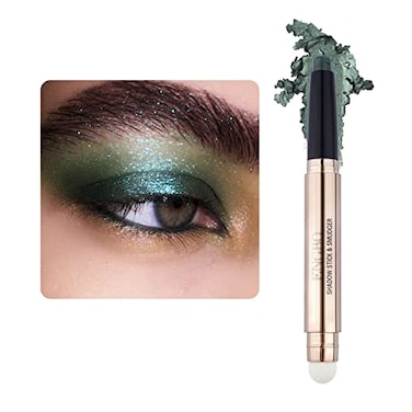 LOKFAR EyeShadow Stick Makeup Cosmetics Eye Brightener Rotatable Cream Eye Shadow Pencil Glitter Shimmer Eyeshadow Stick with Sponge Smudger for Eye Makeup 11 Green Shimmer