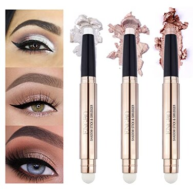 LOKFAR 3 PCS EyeShadow Stick Makeup Cosmetics Eye Brightener Waterproof Rotatable Cream Eye Shadow Pencil Glitter Shimmer Eyeshadow Stick with Sponge Brush for Eye Makeup 010203