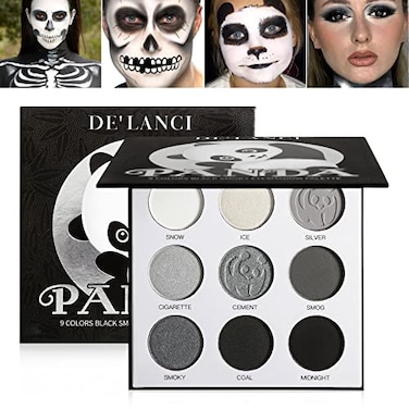 Afflano Goth Eyeshadow Palette Grey Black White Silver Blendable Smokey Eye Eyeshadow for SFX Skull Goth Look Halloween Makeup Palette Long Lasting Dark Gothic Eye Shadow Pallet Panda