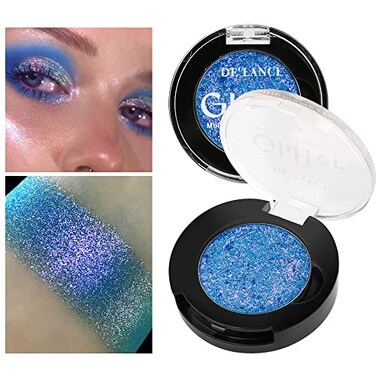 Afflano Holographic Eyeshadow Glitter Color Change Multichrome Eyeshadow Silver Blue Shimmer Metallic Eye Makeup Sparkling Pigment Chameleon Duo Chrome Eye shadow for Blue Eye Makeup