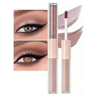 MiaSarah Rosy Brown Liquid Eyeshadow Matte Double Ended Glitter Metallic Eyeshadow Pencil Primer Base Quick Drying Waterproof Long Lasting Highlight Stick Shadow Pen Eye Makeup 1