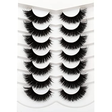 Pooplunch False Eyelashes Cat Eye Look 18MM Dramatic Volume Thick Wispy Long Faux Mink Lashes Fake Eyelash Strips 7 Pairs Pack