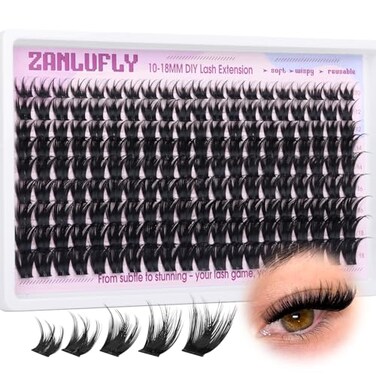 zanlufly Wispy Lash Clusters Natural Lash Extensions D Curly Eyelash Clusters DIY Eyelash Extensions 1018MM Cluster Eyelash Extensions 180Pcs Individual Cluster Lashes by ZANLUFLY