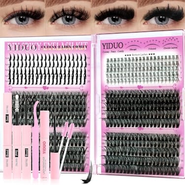 YIDUO Lash Clusters Kit with SpikesBottom Lashes Extensions 40D60D80D100D Wispy Individual Cluster Eyelash Kit 600pcs Eyelash Cluster Extensions with Lash Bond and Seal Tweezers Remover