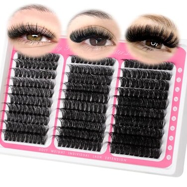 MOONKALI Lash Clusters 60D 80D 100D Mix Individual Lashes Clusters Luxury Versatile 3D Full Eyelash Clusters 1218MM Thick Volume Cluster Eyelash Extensions Waterproof D Curly DIY Fake Mink Eyelashes E
