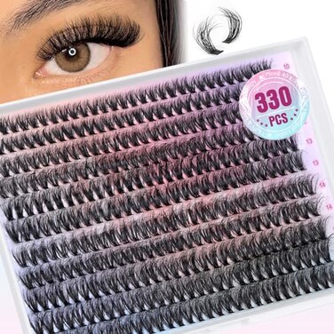 Pleell Lash Clusters 330Pcs Cluster Eyelash Extensions 40D Individual Lashes Fluffier D Curve Lash Clusters Extension DIY Wispy Volume False Eyelashes Clusters