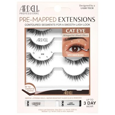 Ardell PreMapped Eyelash Extensions Kit False Lashes Cat Eye Reusable Segmented Lash Strips LongLasting with Lash Glue and Remover 4Pack