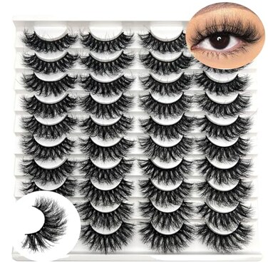 IFSOWDRA Mink Lashes Wispy Fluffy 1618mm Long Volume False Eyelashes Faux Mink D Curl Dramatic Eyelashes Cat Eye Strip Lashes Pack