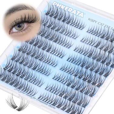 PHKERATA Wispy Lash Clusters Natural Eyelash Clusters 715 mm C Curvature Eyelash Clusters Lashes 144 pcs Wispy Cat Eye Individual Lashes Clusters DIY Eyelash Extensions