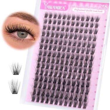 Yawamica Natural Lash Clusters DIY Cluster Eyelash Extensions 1016mm Wispy Eyelash Clusters C Curly Individual Lashes 168 pcs Soft Cluster Lashes with Thin Lash Band DIY Lash for Self Application