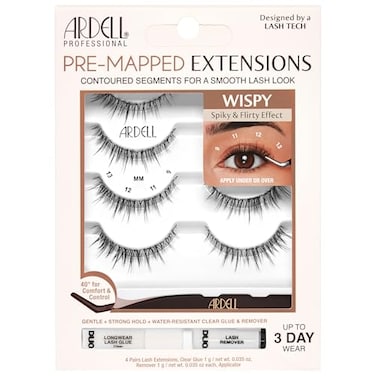 Ardell PreMapped Eyelash Extensions Kit False Lashes Wispy Reusable Segmented Lash Strips LongLasting with Lash Glue and Remover 4 Pack
