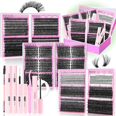 YIDUO 6 Box Mix Lashes Clusters Kit Gift Packs 1686Pcs with 2X BondSeal Volume MegaBottom Soft Extension False Eyelash Wispy Natural DIY Individual Clusters Lash Kit for Beginners Bulk Pack