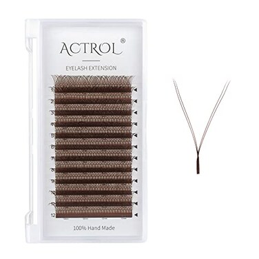 ACTROL YY Lashes Extension Professional Grade Brown 007mm C Curl 14mm Volume Individual YY Eyelashes Extension Y Shaped Soft Eyelashes Thin Root Easy Fan Making for Lash Artists