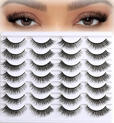 APCYUST Wispy Eyelashes Natural Cat Eye Lashes Short Mink Lash Strips Fluffy Fake Cateye Eyelash 14 Pairs False Volume Eye Lash Pack Natural Look