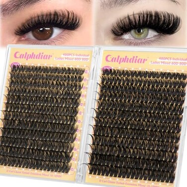 calphdiar Lashes Clusters 60D80D Thick Eyelash Clusters 480PCS Wispy Lash Clusters Eyelash Extensions Fluff Dcurly Individual Lashes 1018mm DIY Volume Lash Extension at Home