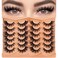 Ninglash Cat Eye Lash Manga False Eyelashes Strip Lashes Wispy Fake Eyelash Volume Thick 18mm Long Mink Fluffy Fox Eyelashes Natural Look Spikes Anime Lashes 12 Pairs Pack
