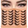 Ninglash Cat Eye Lash Manga False Eyelashes Strip Lashes Wispy Fake Eyelash Volume Thick 18mm Long Mink Fluffy Fox Eyelashes Natural Look Spikes Anime Lashes 12 Pairs Pack