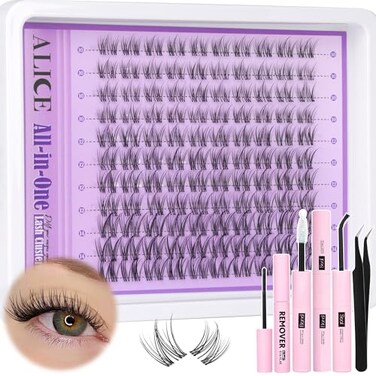 ALICE Clear Band Lash Clusters Kit Natural Wispy Lash Extensions Kit 1014mm DIY Eyelash Extension Kit CCurly Individual Lashes Kit with Lash Glue Lash Remover Self Application at Home by