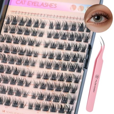 MLEN DIARY Cluster Lashes Wispy Individual Lash Extensions D Curl Natural Lash Clusters 10145MM 132 Pcs DIY Eyelash Extension Cat Eye Eyelash Clusters with Tweezers Selfapplication at Home by