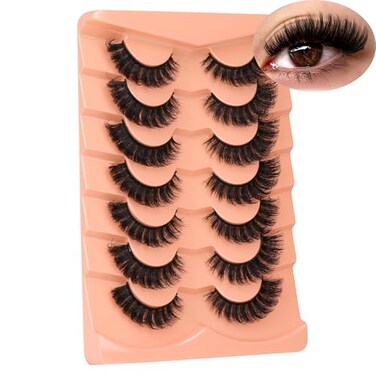 Boahankuke False Eyelashes Full Mink Lashes Long Eyelashes 200D Wispy Thick Russian Strip Lashes Cat Eye Volume Lash Strips D Curvature Dramatic 7 Pairs Fake Lash Extensions by