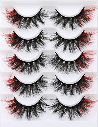 Kiromiro False Eyelashes Volume Mink Lashes Wispy Colored Lashes Black with Red Ends Strip Lashes Pack by Red