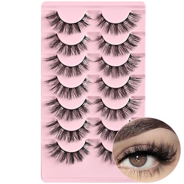 FARRED Cat Eye Lashes Natural Wispy Eyelashes Fluffy False Lash Strips Short Cateye Fake Eyelash 14mm Full Strip Lashes Pack 7 Pairs Pestaas Sets for MUA and Beginners Daily Makeup