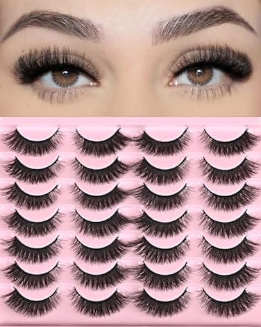 FARRED Natural Lashes Short Eyelashes Wispy False Mink Lash Pack 14 Pair Fluffy Cat Eye Strip Eyelash that Looks Like Extensions Small Fake Lashes for MUA and Beginners Daily Makeup F14 815mm
