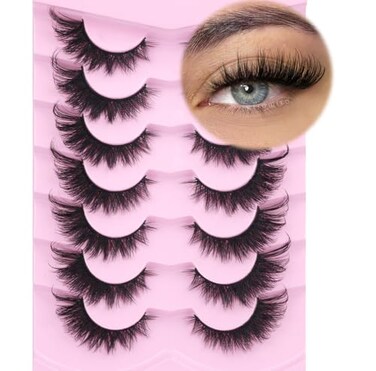 Kiromiro Fox Eye Lashes Wispy False Eyelashes 18mm Volume Faux Mink Lashes Soft Fake Lash Strips by 7 Pairs