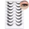 Fyonas Cat Eye Lashes Wispy False Eyelashes 514mm Short Fake Lashes Natural Look D Curl Strip Lashes with Clear Band 8 Pairs Soft Fluffy Lashes Pack CT01