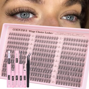 Goddvenus Lash Clusters Kit 914mm Wispy Eyelash Clusters Lashes Natural DIY Lash Extension Kit Short Cluster Eyelash Extensions Kit 300pcs C Curl Individual Lashes Cluster Eyelash With Tweezers