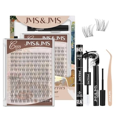 JMS&JMS JMSJMS Venus Lash Clusters Kit Natural Velour Lash Clusters Invisible Band Lash Kit Velure Eyelash Clusters with Lash Bond and Seal Eyelash Applictor Lash Remover for Beginner FloraC818MIX