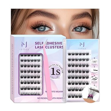 M J JoMay Self Adhesive Eyelashes Press on Lashes No Glue Needed Glueless Lashes PreGlued Natural Cluster Extension Kit D Curl For Beginners No Sticky Residue 1 Step DIY 48PCS 1016mm X03