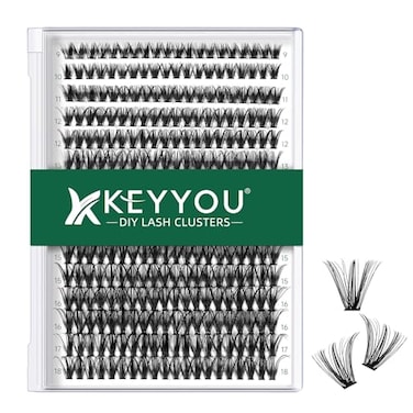 KEYYOU Lash Clusters 300pcs Individual Lashes 40D 007C Curl 918MIX DIY Eyelash Extension Soft Natural Volume Cluster Lashes with Large Tray
