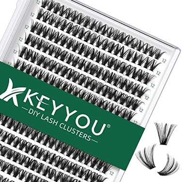 KEYYOU Lash Clusters 300pcs Individual Lashes 40D 007D Curl 12mm DIY Eyelash Extension Soft Natural Volume Cluster Lashes with Large Tray