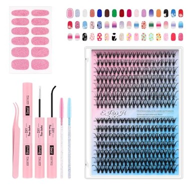EIWH Lash Clusters Kit 280Pcs Individual Cluster Lash Extensions Kit 30D40D Wispy Eyelash Clusters with Lash Bond and Seal and Tweezers and Nail stickers 816mm 2 Styles Mix Lashes Clusters Kit