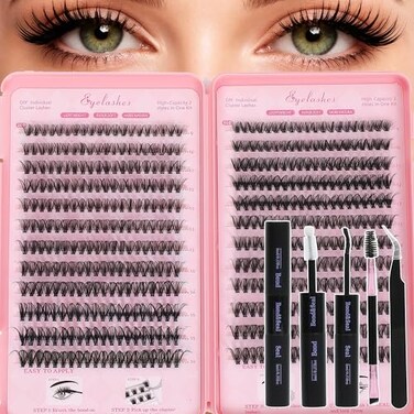 WIGICD Lash Clusters Kit Eyelash Clusters Individual Lash Extension Kit Pcs D Curl Fluffy Wispy False Eyelashes Extensions Thin Band with Bond Seal Tweezers Brush Removers 30D40D KIT 916mm