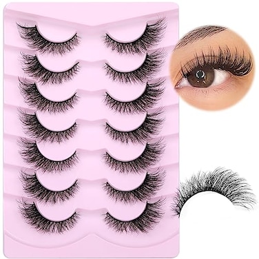PHKERATA Lashes Natural Look Cat Eye False Eyelashes Wispy Fox Eye Lashes Wispy 15mm 6D Volume Strip Fake Eyelash Extension Look by 7 Pairs Pack