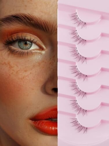 Siligli Natural Half Lashes Cat Eye Eyelashes 13MM False Eyelashes Natural Corner Lashes Wispy 3D Volume Half Eyelashes Pack with Thin Cotton Band 34 Lashes Extension 7 Pair
