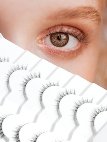 Siligli Natural Lashes Wispy Eyelashes Natural Look Short Lashes Pack 12mm Eyelashes C Curl False Lashes Thinner Band 3D Volume Fake Eyelashes 7 Pair
