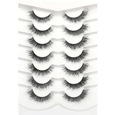 Pooplunch False Eyelashes Cat Eye Look Natural Short Wispy Lashes 8D Crossed Extension Volume Fake Eyelashes Faux Mink Human Hair Lashes 7 Pairs Pack