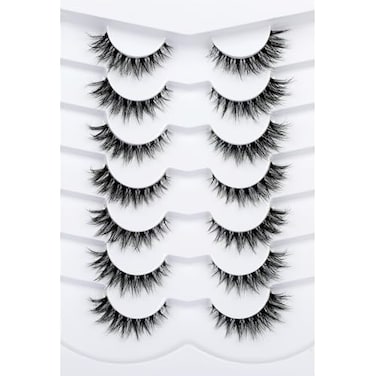 Pooplunch False Eyelashes Invisible Band Cat Eye Look Natural Wispy Lashes Extension Volume Short Fake Eyelashes Faux Mink Lash Strips 7 Pairs Pack