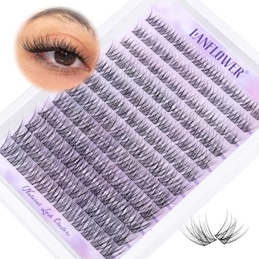 LANFLOWER Wispy Lash Clusters Natural Eyelash Clusters C Curved Individual Lashes 1016mm Cluster Eyelash Extensions Soft Lash Extension DIY at Home Cluster Lashes by Lanflower