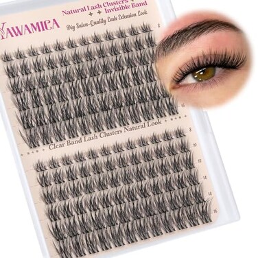 Yawamica Lash Clusters Wispy Eyelash Clusters Clear Band Cluster Eyelash Extensions 1016mm Length Individual Lashes C Curly Natural Cluster Lashes DIY Lash by Self