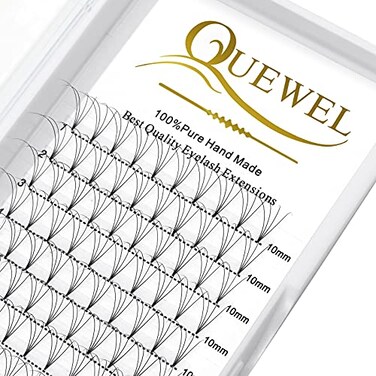 QUEWEL Premade Lash Fans 4D Premade Fans Eyelash Extensions 007mm Thickness D Curl 10mm Volume Lash Extensions Short Stem Pre Made Fans Eyelash Extensions4D 007D 10mm