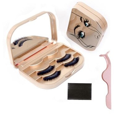 YiQiYi 3 Layer Eyelash Storage Case with Mirror Make Up Storage Box False Lash Organizer and Storage Cosmetic Case EmptyTravel Eyelash Packing BoxGold