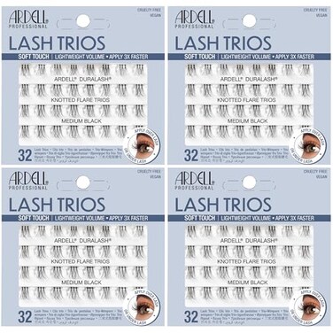 Ardell Individual Lashes Soft Touch Trios Human Hair False Eyelashes DIY Lash Clusters Reusable Cluster Eyelash Extensions Medium Black 4 Pack