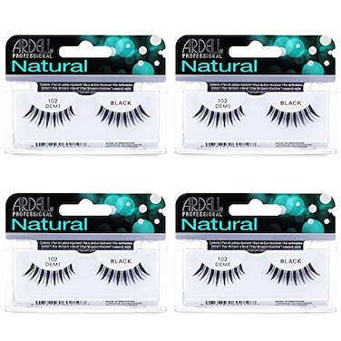 Ardell Lashes 102 Demi Black Lightweight Reusable Fake Eyelashes with Natural Look for Beginners Makeup Lovers 4 Pack