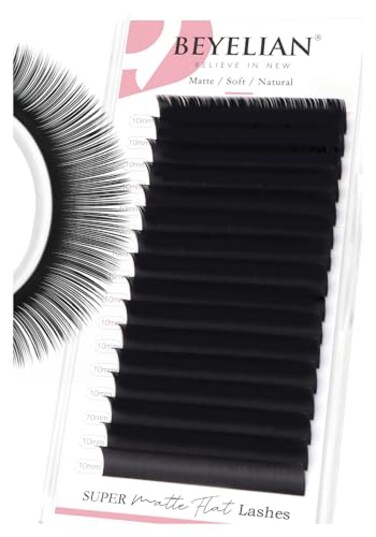 BEYELIAN Ellipse Flat Lash Extension 16 Rows 015 C Curl 10mm Single Length Tray Flat Eyelash Extension Matte Black Classic Lash Extensions Professional Supplies
